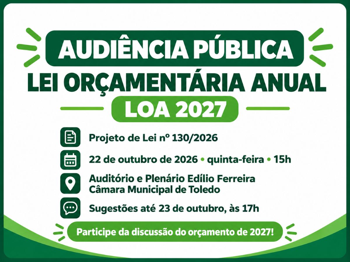 Fachada e Plenário da Câmara Municipal de Toledo durante sessão legislativa