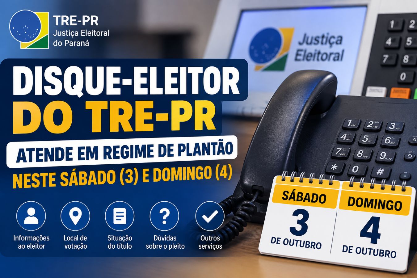 Atendente do Tribunal Regional Eleitoral prestando informações ao telefone em central de atendimento