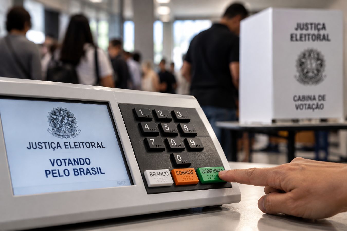 Urna eletrônica em seção eleitoral durante o dia de votação no Paraná