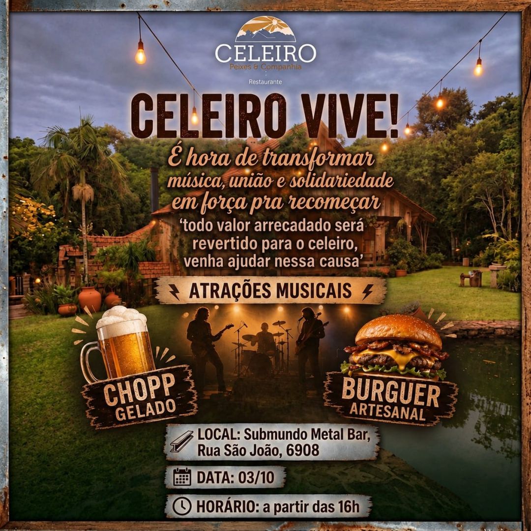 Fachada e ambientação do Submundo Metal Bar em Toledo, preparado para receber o evento beneficente Celeiro Vive!
