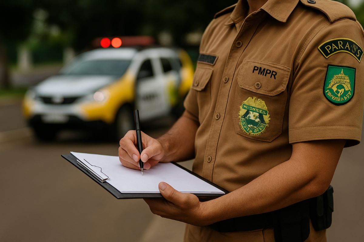 Viatura da Polícia Militar em patrulhamento ostensivo pelas ruas de Toledo
