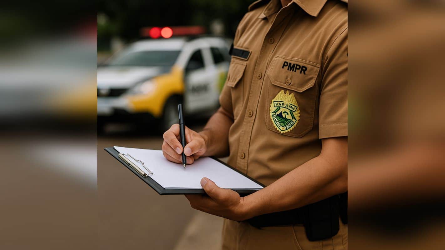 Viatura da Polícia Militar em patrulhamento ostensivo pelas ruas da região oeste do Paraná