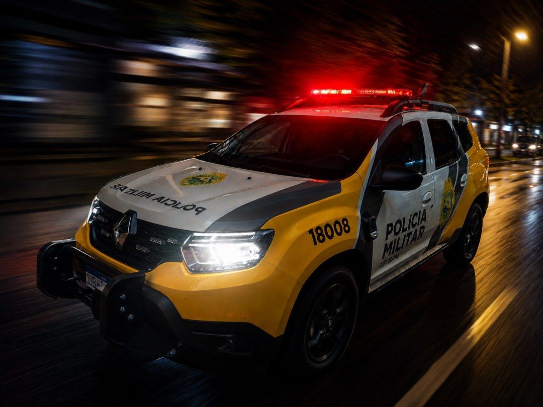 Viatura da Polícia Militar em patrulhamento urbano no Jardim Santa Clara IV, em Toledo