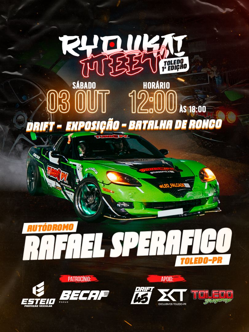 Veículos preparados para manobras de drift reunidos na pista do Autódromo Rafael Sperafico em Toledo