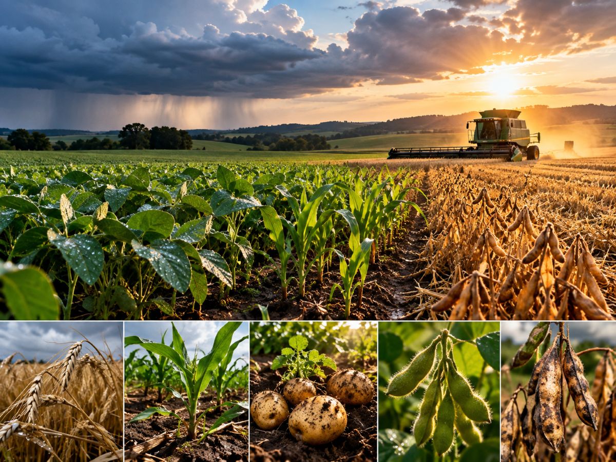 Trator realizando atividades agrícolas em lavoura sob céu nublado na região de Toledo